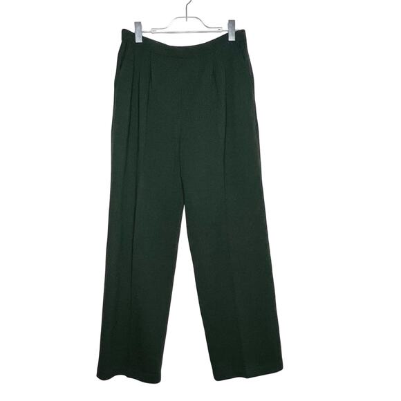 ST. JOHN MARIE GRAY Pleated Straight Knit Pants High Waist Green Womens Size 12 - Picture 8 of 8